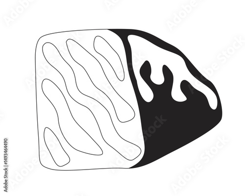 Raw meat block 2D line object. Beef cut with fat marbling and natural textures. Uncooked food. Protein source. Cooking ingredient isolated clipart vector ink outline item. Monochrome spot illustration