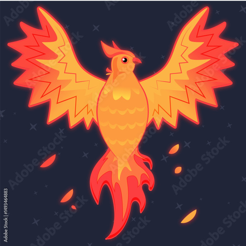 Stylized vector image of a phoenix bird. mythical animal, firebird.
