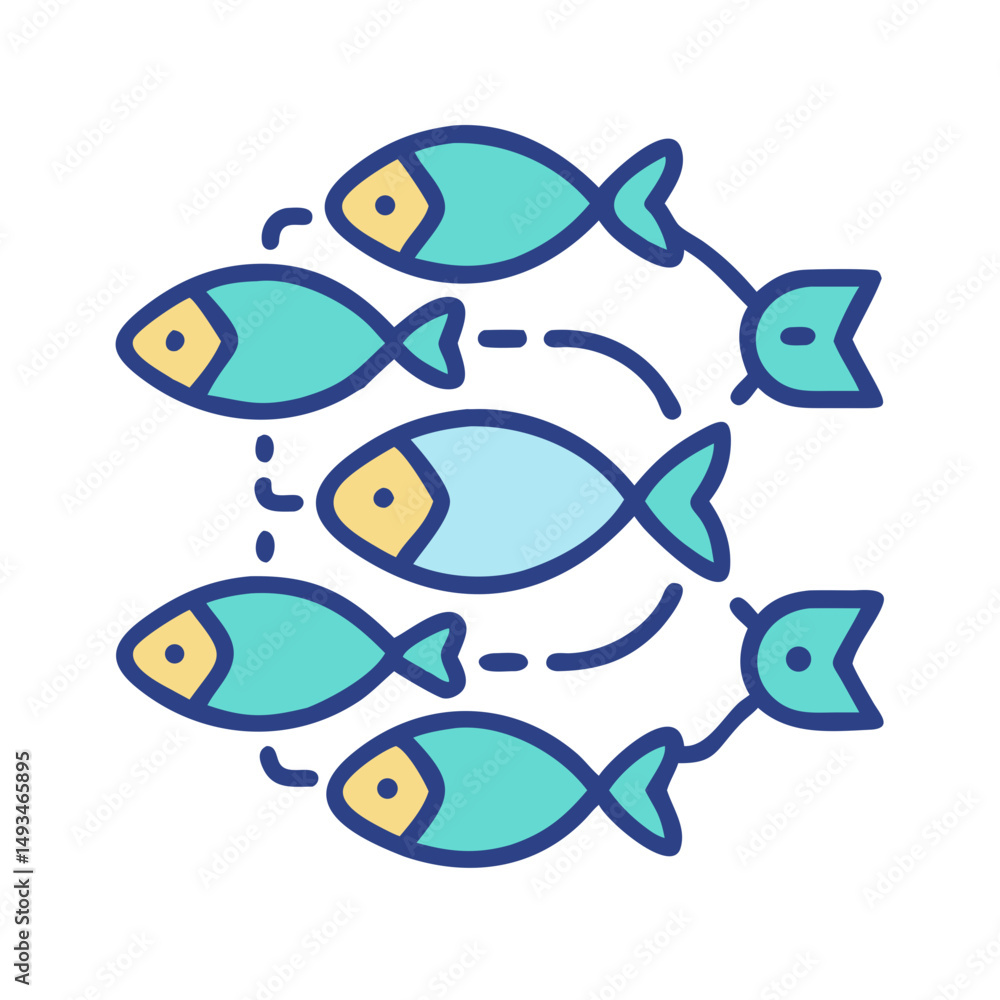 Fototapeta premium School of stylized fish swimming in a circular pattern