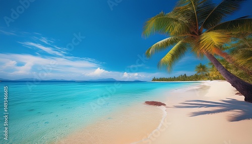 luxurious tropical landscape white sand with palm trees and azure sea a heavenly place to relax beautiful exotic summer beach background for design