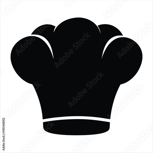 Elegant chef's toque with puffed top presented in bold black silhouette