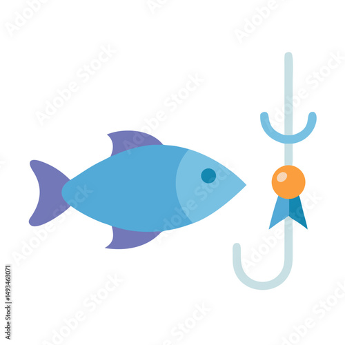 Illustration of a caught fish with a fishing hook