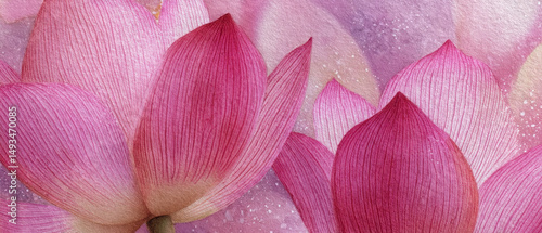 Pink lotus petals in watercolor create serene and delicate scene