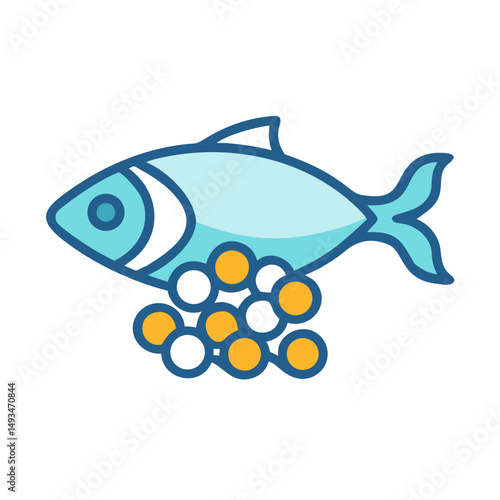 Fish with roe flat vector icon on black