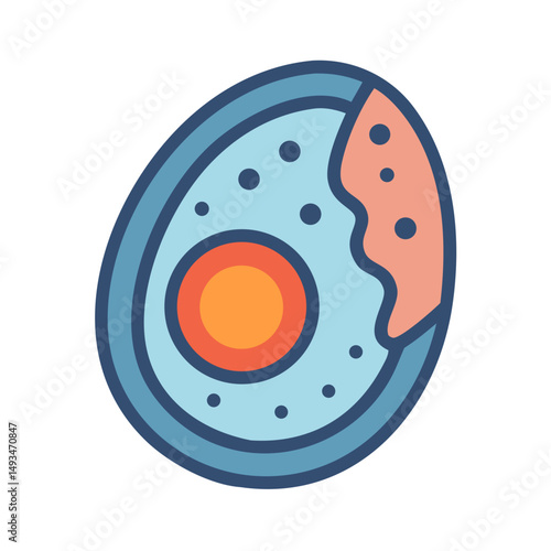 Abstract cell illustration with membrane and nucleus inside shape