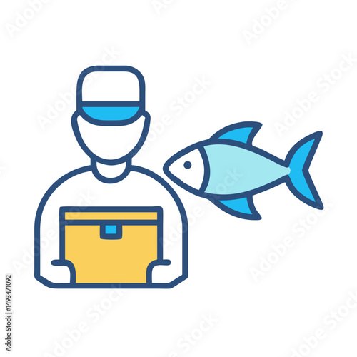 Delivery man with fish order on black background