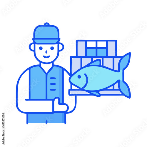 Delivery man carrying fish and crates illustration