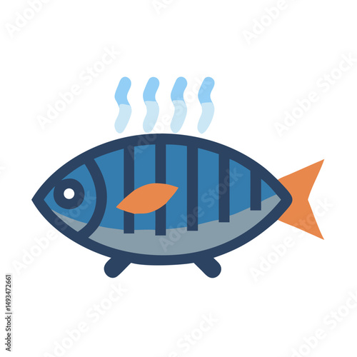 Stylized image of freshly grilled fish with steam