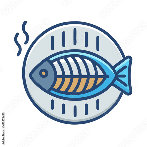 Eaten Fish Skeleton on Plate Cartoon Illustration