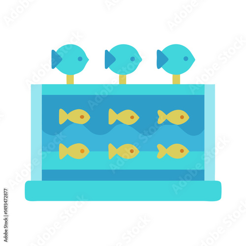 Minimalist fish tank icon with golden fish