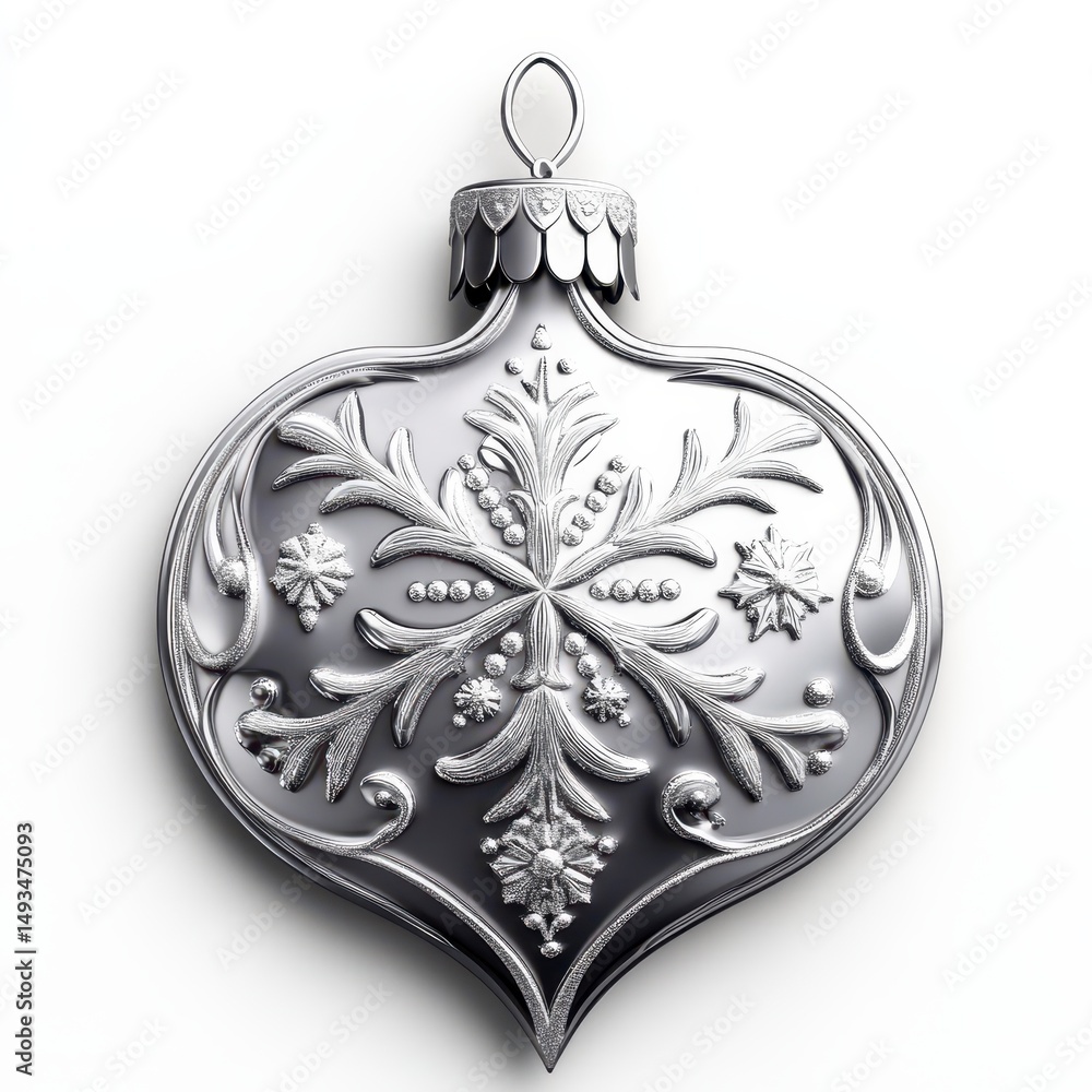 Silver Snowflake Christmas Ornament on White Background Silver Snowflake Christmas Ornament on White Background