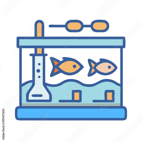 Stylized illustration of fish tank with aquatic life