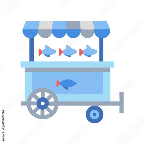 Blue fish cart with red fins illustration
