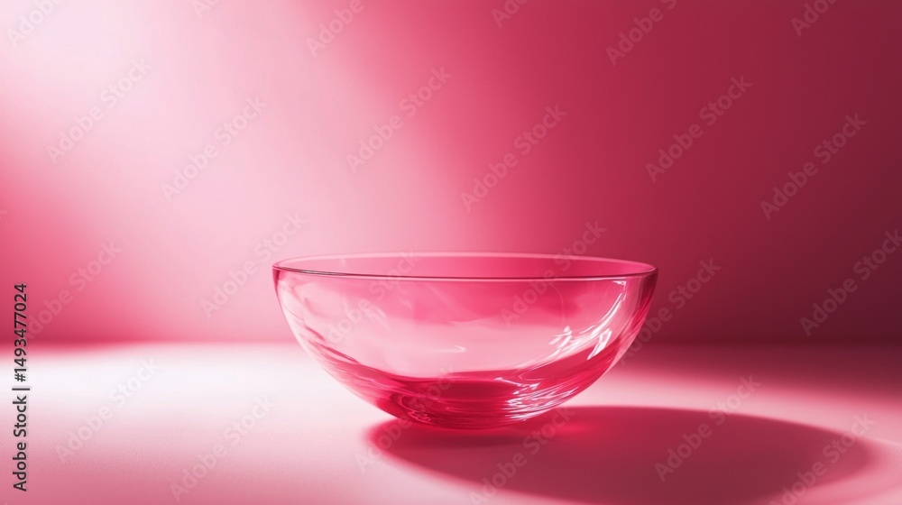 Transparent pink glass bowl on minimalist background with shadows in modern clean design setting Transparent pink glass bowl on minimalist background with shadows in modern clean design setting