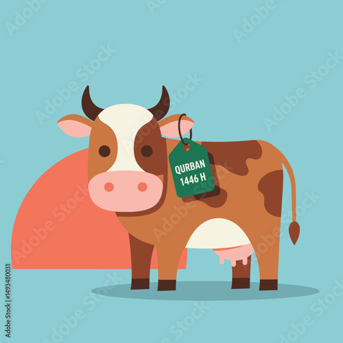 Cartoon Cow with Qurban Tag for Eid alAdha Celebration