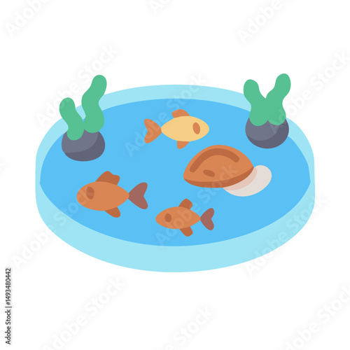 Flat illustration of a fish tank with fishes