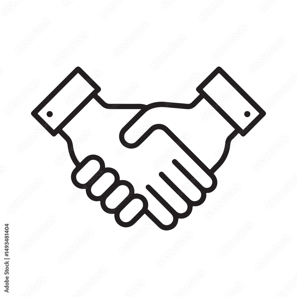 handshake icon symbolizing agreement, partnership, collaboration, and mutual trust, black and white outline vector illustration. handshake icon symbolizing agreement, partnership, collaboration, and mutual trust, black and white outline vector illustration.