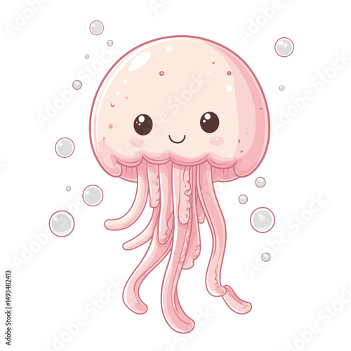Cute cartoon jellyfish with a smile