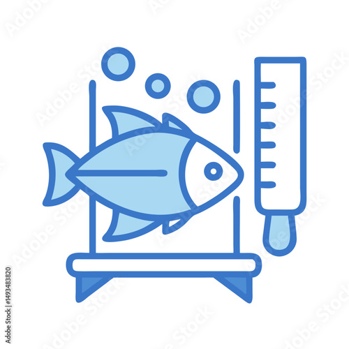 Icon of fish tank with fish and thermometer