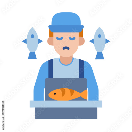 Flat Illustration of a fishmonger at market stall
