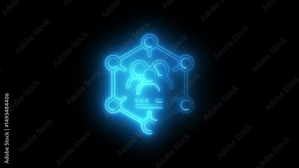 Link icon animation by cyan color neon on black background.
