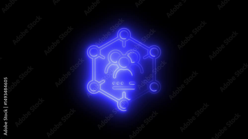 Link icon animation by blue color neon on black background.