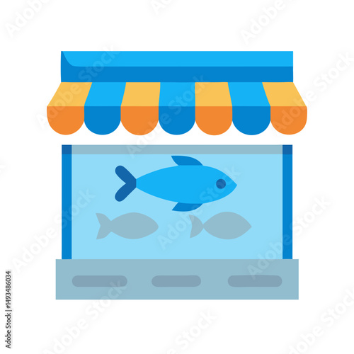 Stylized fish tank with awning graphic illustration