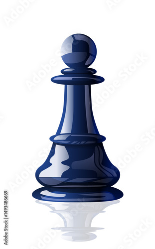 Chess pawn symbolizing strategy and competition depicted in sleek blue tones with a reflective surface isolated on white background