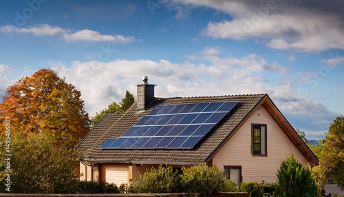 Wallpaper Mural a cozy suburban house with solar panels on the roof illustrating energy efficiency and smart renewable power integration Torontodigital.ca