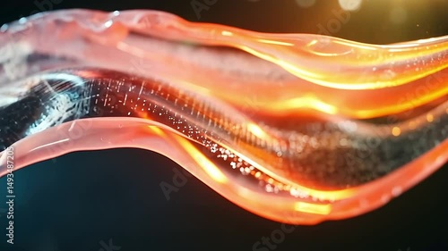 Colorful Wavy Abstract Pattern with Shiny Texture and Light Reflection on Dark Background