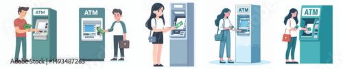 vector businessman withdrawing money from atm machine