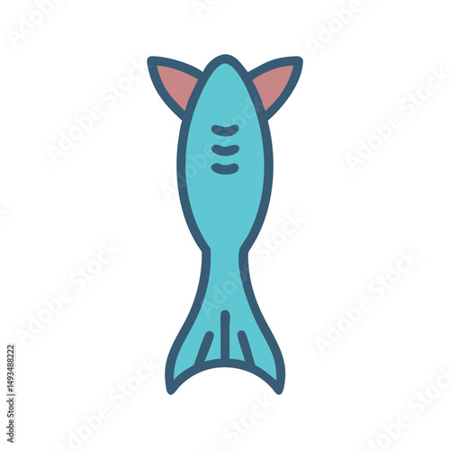 Isolated aqua fish illustration with pink fins and dark outline