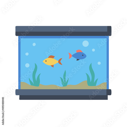 Stylized fish tank illustration with two fish swimming