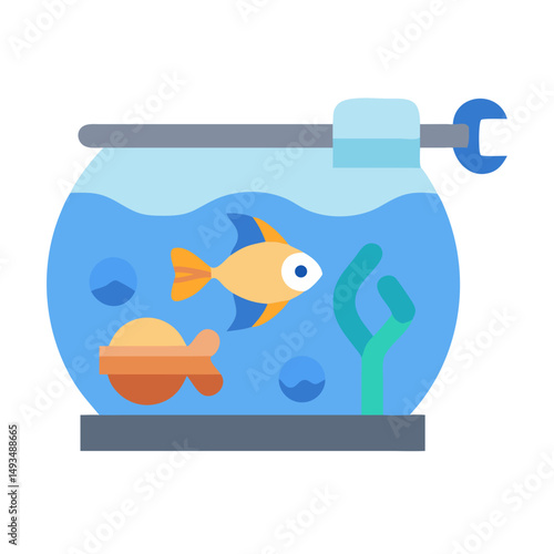 Stylized cartoon fishbowl with two fish and plant