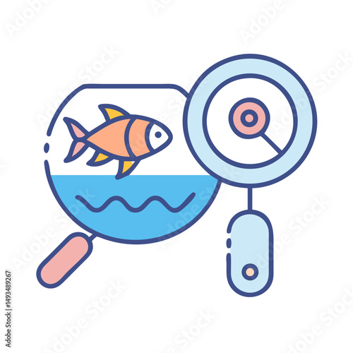 Fish under investigation with a magnifying glass icon