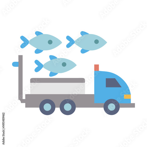 Blue delivery truck carrying fish cargo illustration