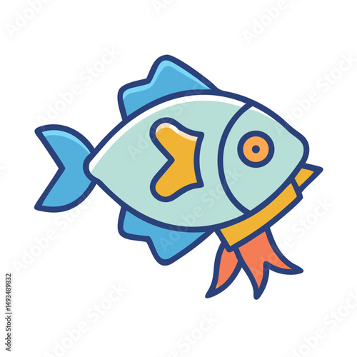 Cartoon Fish Icon Award Ribbon Illustration Vector