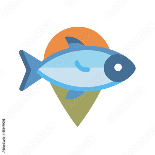 Simple flat fish illustration against orange background