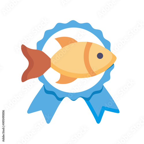 Cartoon fish icon in blue award ribbon vector