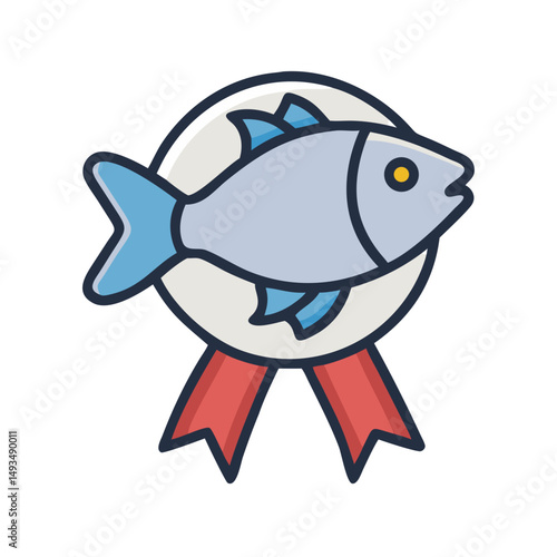 Blue fish on ribbon award with black background