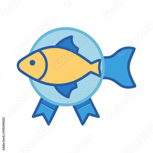 Award ribbon with fish on a black background