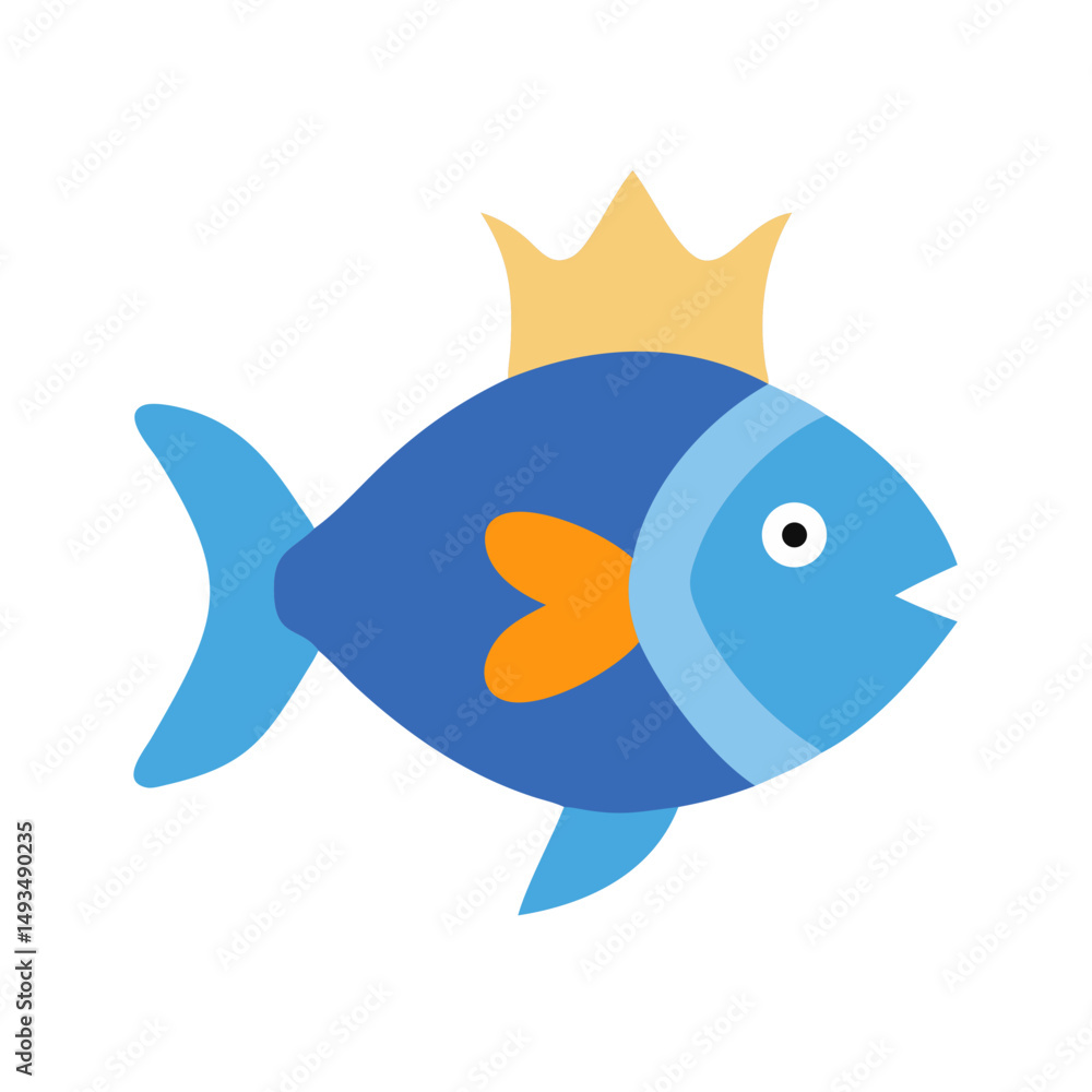 Obraz premium Cartoon fish with crown in flat vector style