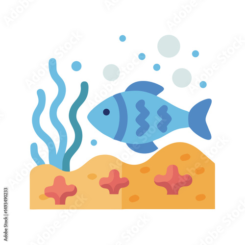 Underwater scene with fish algae and coral reef