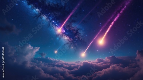 A panoramic view of the night sky filled with stars, nebulae, and galaxies on a dark background.