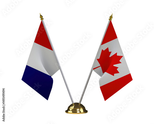 Table flag of Canada and France isolated on the white background 