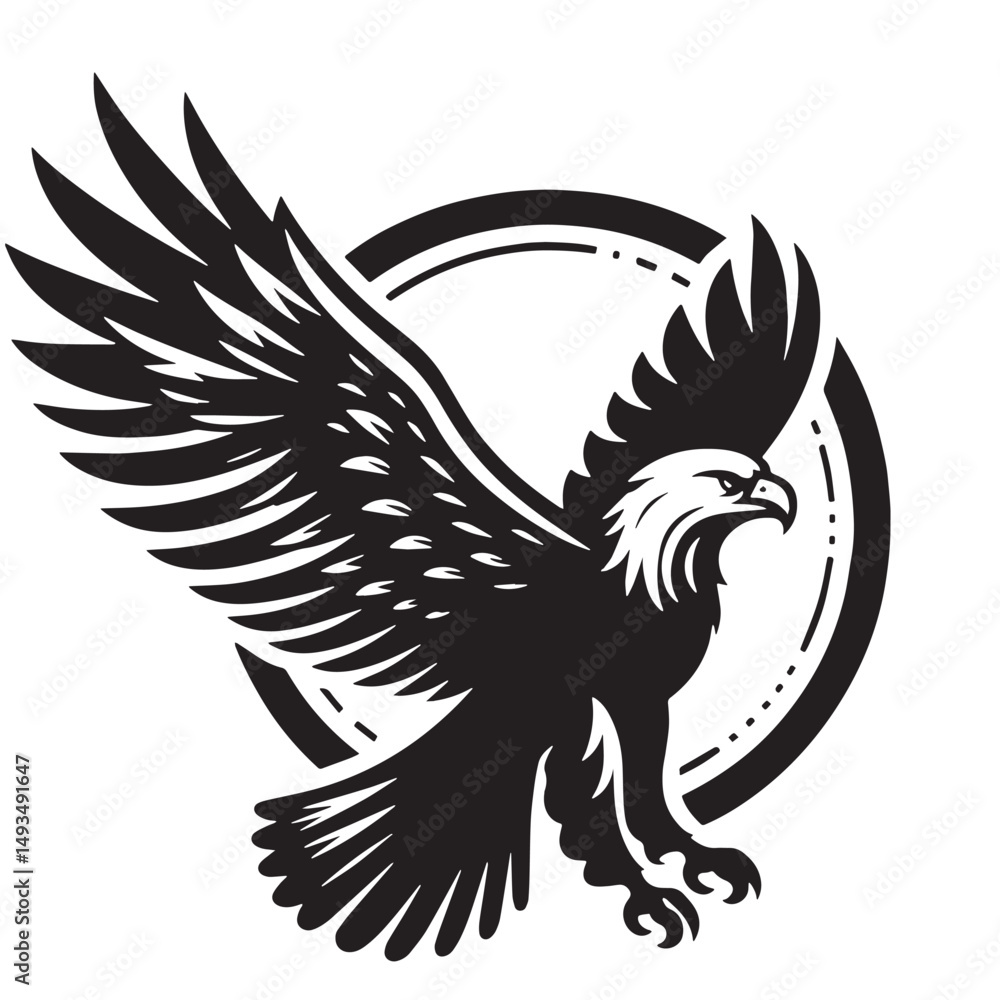 Fototapeta premium Black Color Eagle Silhouette Vector Illustration, Solid White Background. minimal vector design
