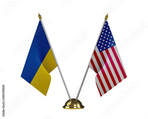 Table flag of USA and Ukraine isolated on the white background 