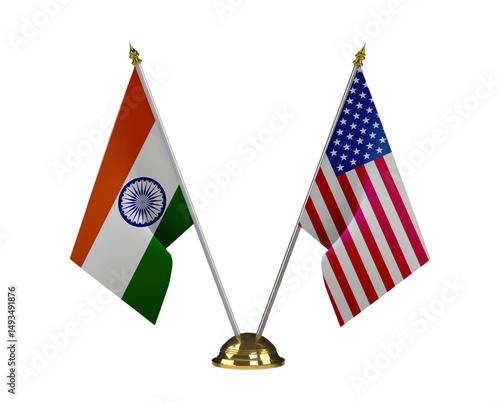 Table flag of USA and India isolated on the white background 