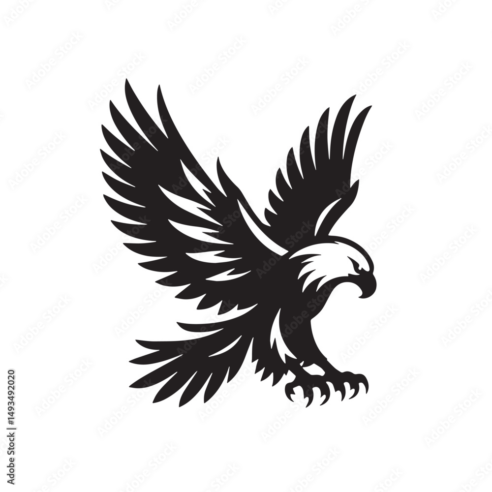 Obraz premium Black Color Eagle Silhouette Vector Illustration, Solid White Background. minimal vector design