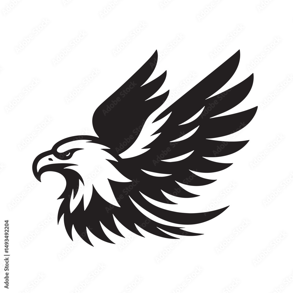 Fototapeta premium Black Color Eagle Silhouette Vector Illustration, Solid White Background. minimal vector design